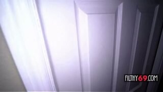 Blonde Hot babe Jessie Bella got caught masturbating and gets fucked