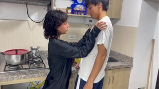 teen latin couple having a hot fuck session in the kitchen
