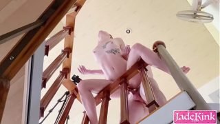 View from below staircase fuck and headstand cum shot hardcore fuck